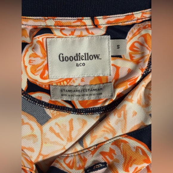 Goodfellow & Co Navy Citrus Pattern Polo Size Small - Picture 2 of 4